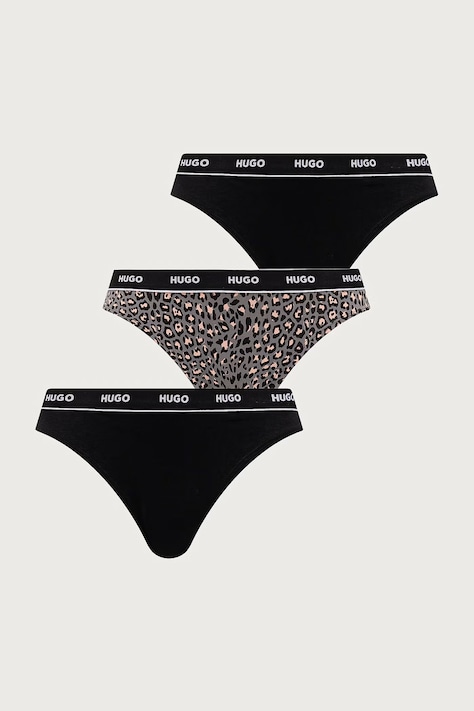 HUGO Stringi damskie bawełniane z elastanem TRIPLET THONG DESIGN 3-pack szare 50545703