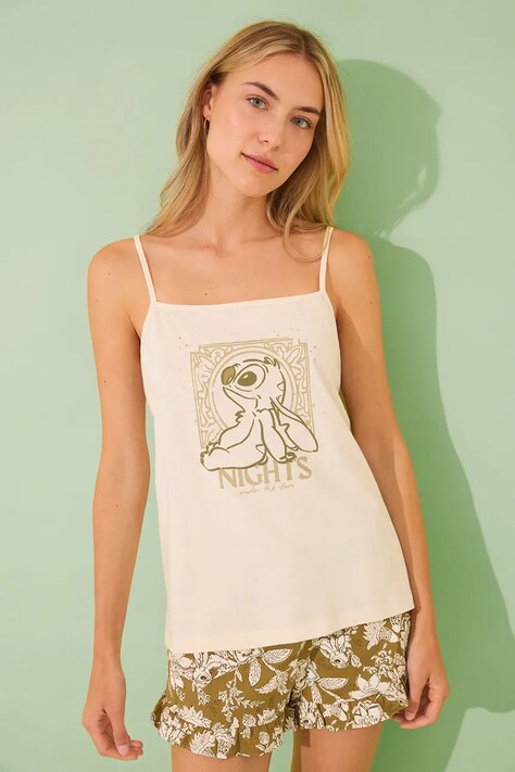 women'secret piżama bawełniana SNOOPY kolor beżowy bawełniana 3139902