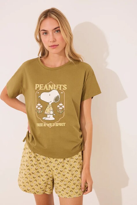 women'secret piżama bawełniana SNOOPY damska kolor zielony bawełniana 3139899