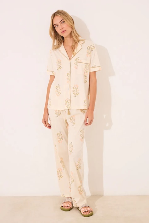 women'secret set de pijama de bumbac culoarea bej, bumbac, 3139884