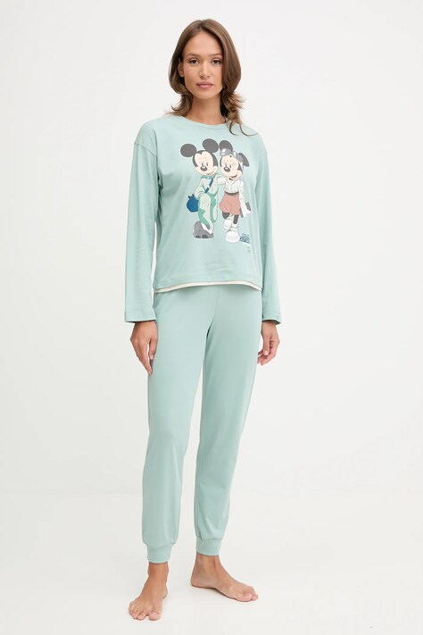 United Colors of Benetton piżama bawełniana damska kolor turkusowy bawełniana 30963P049