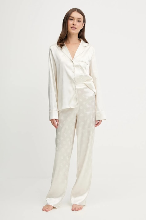 Guess pijama SYLVIE culoarea bej, satin, O5BX05 W4732