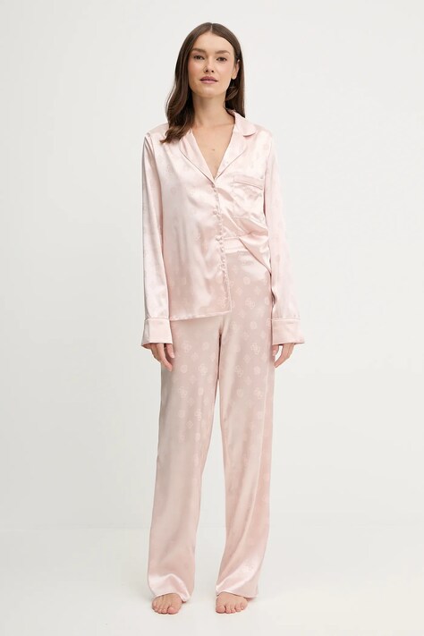 Guess pijama SYLVIE culoarea roz, satin, O5BX05 W4732