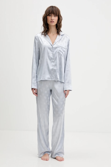 Pyžamo Guess SYLVIE dámske, modrá farba, saténové, O5BX05 W4732