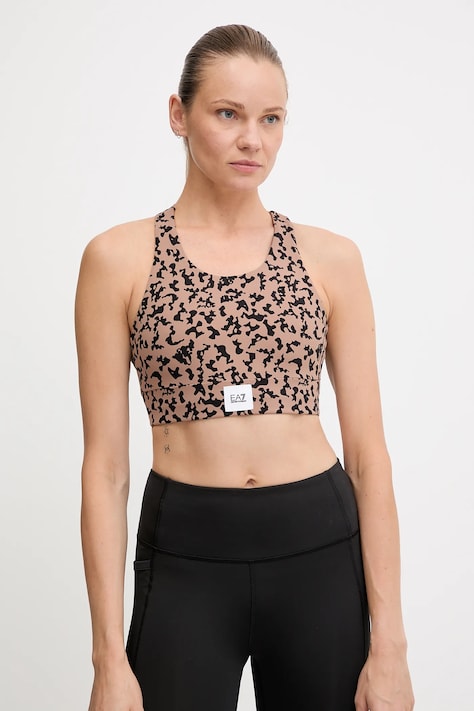 Sportovní podprsenka EA7 Emporio Armani béžová barva, vzorovaná, AF15565.7W000563