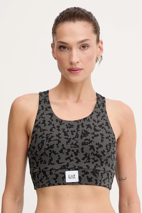 Sportovní podprsenka EA7 Emporio Armani černá barva, vzorovaná, AF15565.7W000563