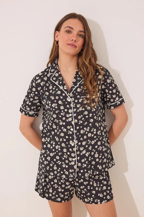 women'secret piżama damska kolor czarny bawełniana 3592412