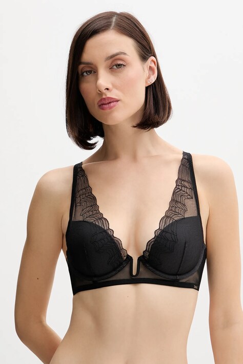Calvin Klein Underwear sutien culoarea negru, dantela, uni, LV00QF8357