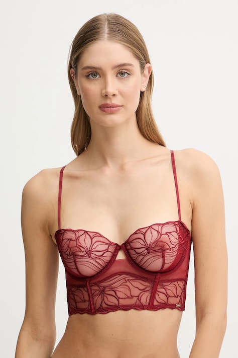Podprsenka Calvin Klein Underwear bordová farba, čipkovaná, jednofarebná, LV00QF8351