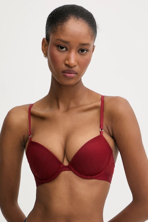 Calvin Klein Underwear biustonosz kolor bordowy koronkowy wzorzysty LV00QF8606