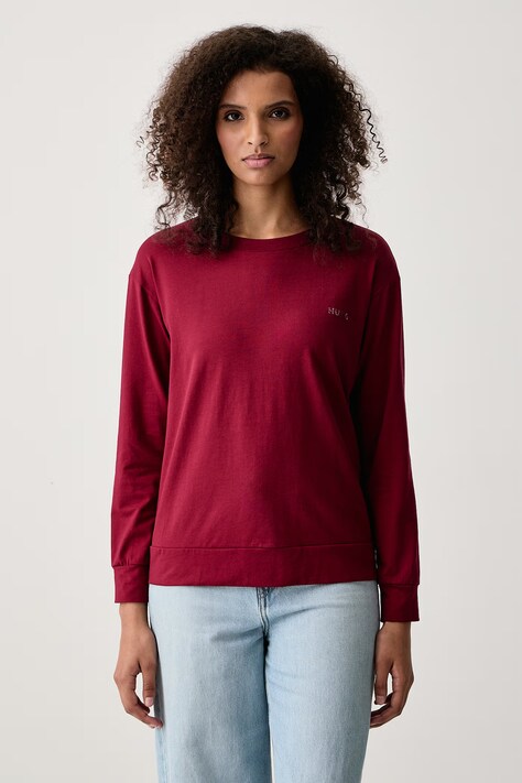 HUGO Longsleeve damski bawełniany z elastanem HUGO ID LS-SHIRT bordowy 50555632