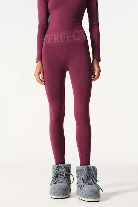 Perfect Moment Legginsy funkcyjne damskie z dodatkiem kaszmiru Perfect Thermal bordowe W3001120