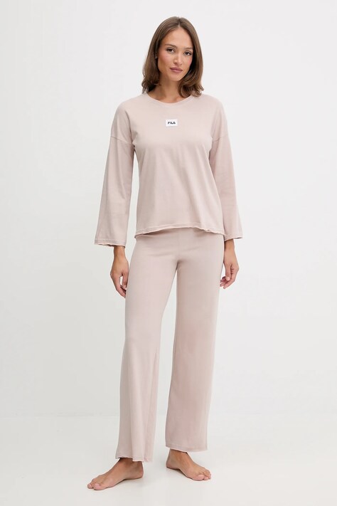 Fila piżama bawełniana damska kolor beżowy bawełniana FPW4218