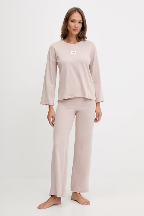 Fila piżama bawełniana damska kolor beżowy bawełniana FPW4218