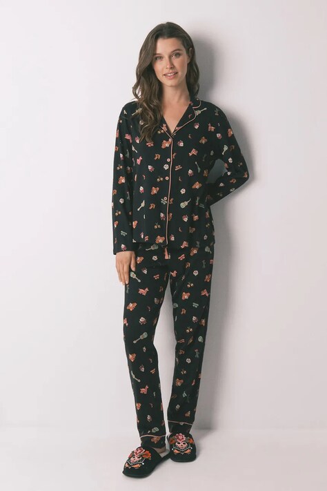 women'secret piżama bawełniana damska kolor czarny bawełniana 3132159