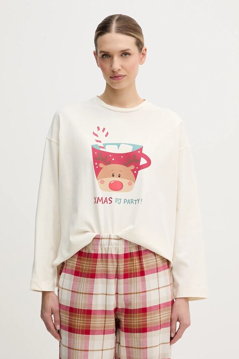 United Colors of Benetton longsleeve piżamowy damska kolor beżowy 3DKE3M07Y