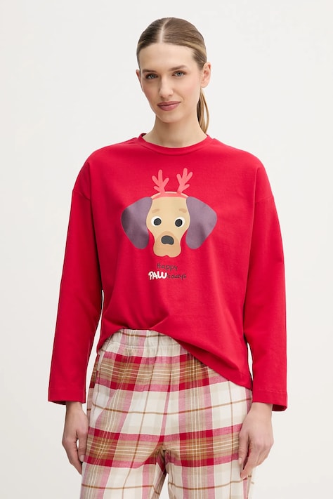 Pyžamové tričko s dlhým rukávom United Colors of Benetton červená farba, 3DKE3M07Y