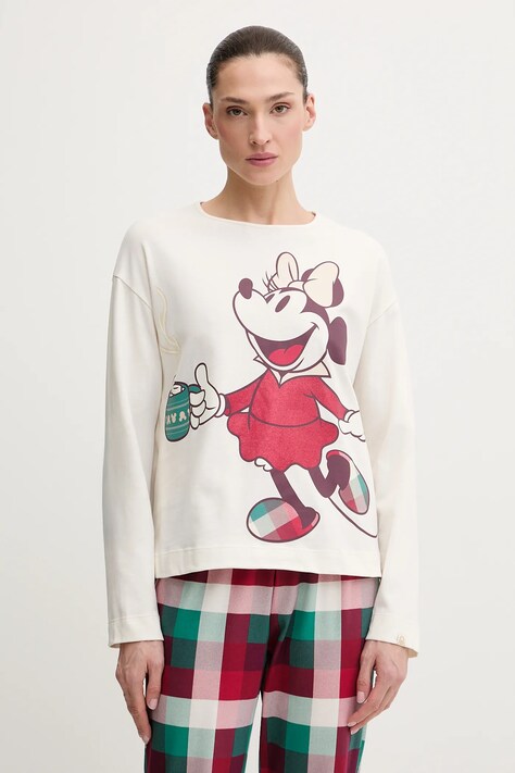 Βαμβακερές πιτζάμες United Colors of Benetton γυναικείες, χρώμα: μπεζ, 3P053P04G