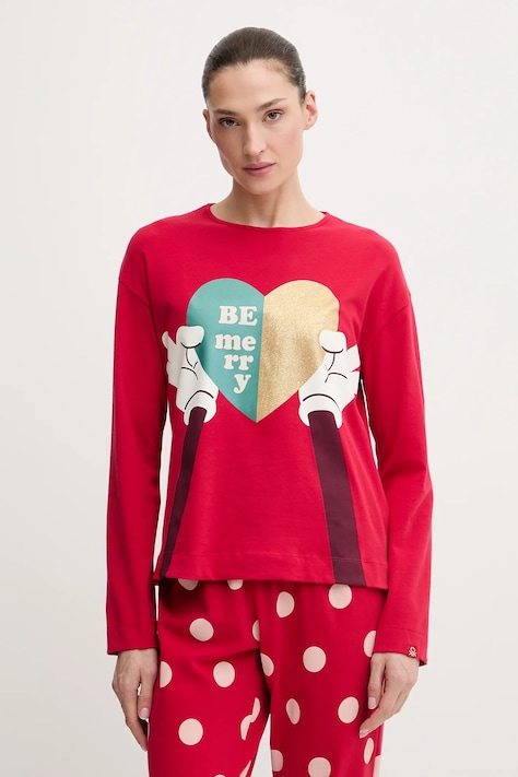 Памучна пижама United Colors of Benetton дамска в червено от памук 3P053P04G
