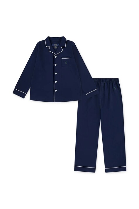 Polo Ralph Lauren piżama bawełniana dziecięca kolor granatowy gładka 4P0279