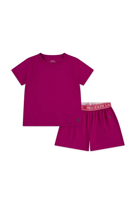 Polo Ralph Lauren piżama bawełniana dziecięca kolor różowy gładka 4P0281
