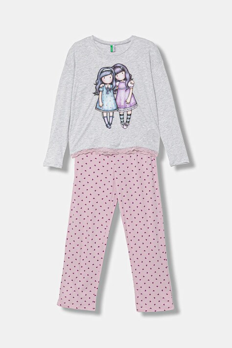 United Colors of Benetton pijama copii culoarea gri, cu imprimeu, 3Y5E0P08U