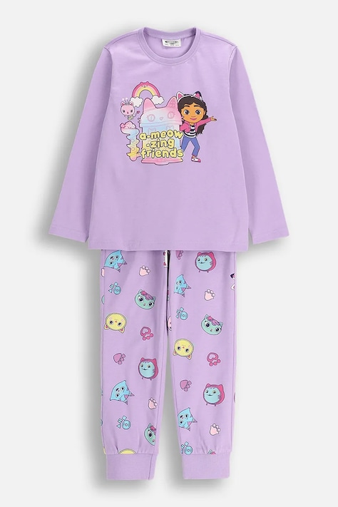 Coccodrillo piżama bawełniana dziecięca kolor fioletowy wzorzysta LICENCE GIRL