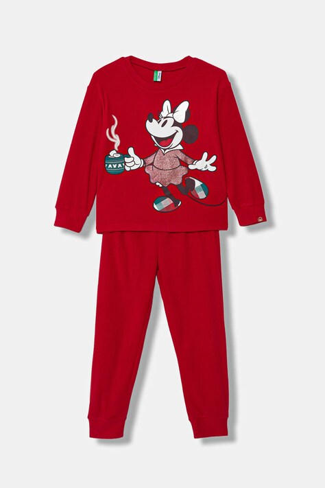 United Colors of Benetton piżama dziecięca kolor czerwony z nadrukiem 3I470P09M