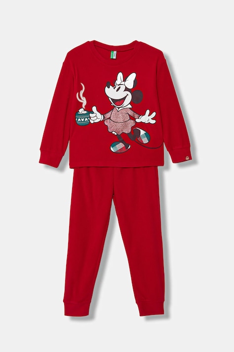 United Colors of Benetton piżama dziecięca kolor czerwony z nadrukiem 3I470P09M