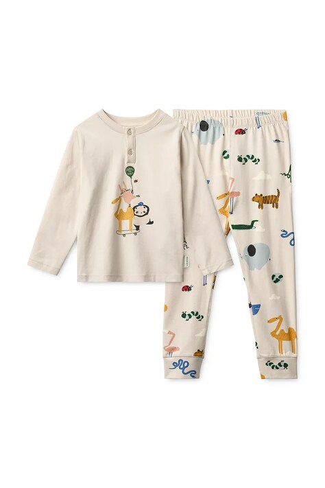 Liewood piżama dziecięca Wilhelm Printed Pyjamas Set kolor beżowy wzorzysta LW20674