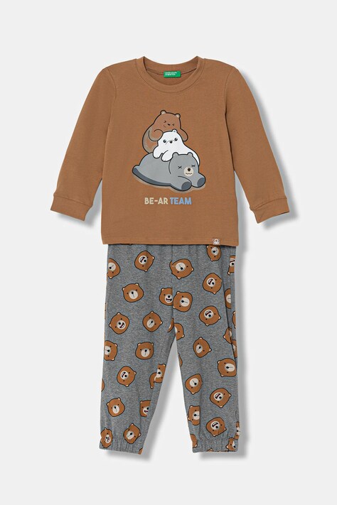 United Colors of Benetton piżama dziecięca 2-pack kolor brązowy wzorzysta 3DKE0P09G