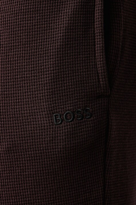 BOSS Spodnie dresowe męskie Waffle Pants Cuff brązowe high waist 50535878