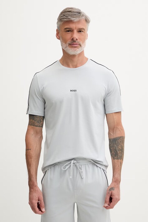 BOSS loungwear tričko pánské bavlněné s elastanem Unique T-Shirt šedé 50545930
