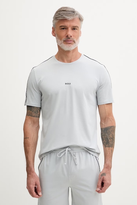 BOSS loungwear tričko pánské bavlněné s elastanem Unique T-Shirt šedé 50545930