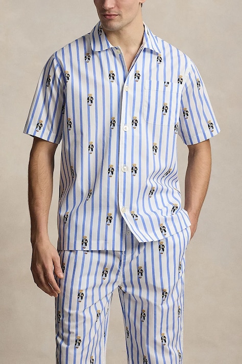 Bavlnená pyžamová košeľa Polo Ralph Lauren modrá farba, vzorovaná, 714981415