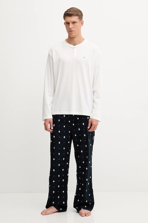 Tommy Hilfiger pijamale de bumbac culoarea alb, cu imprimeu, UM0UM03592