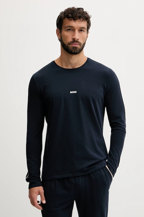 BOSS longsleeve lounge culoarea bleumarin, cu imprimeu, 50550484
