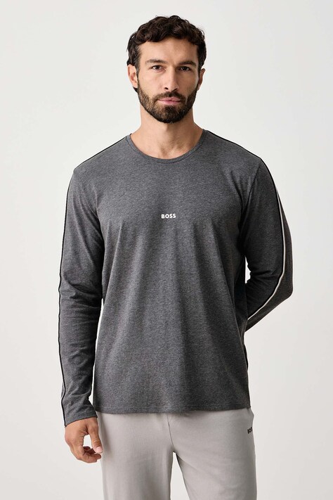 BOSS Homewear majica dugih rukava muška od pamuka s elastanom Unique LS-Shirt siva 50550484