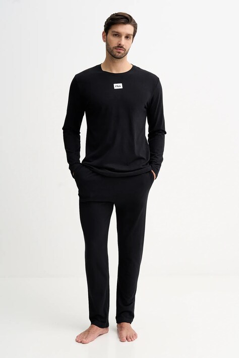 Fila piżama bawełniana męska kolor czarny gładka FPW1232