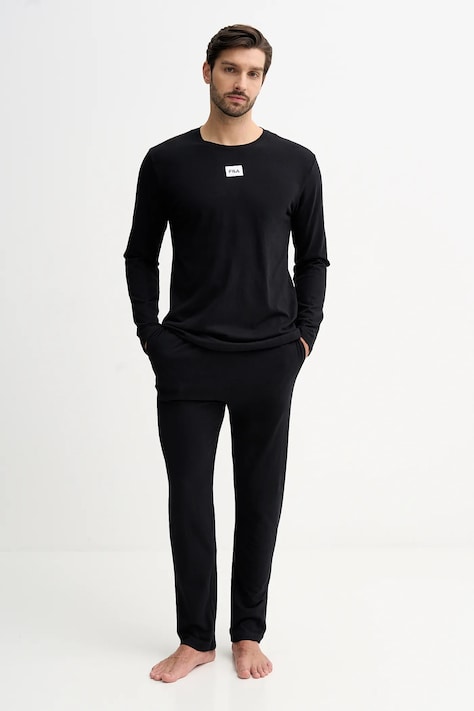 Fila piżama bawełniana męska kolor czarny gładka FPW1232