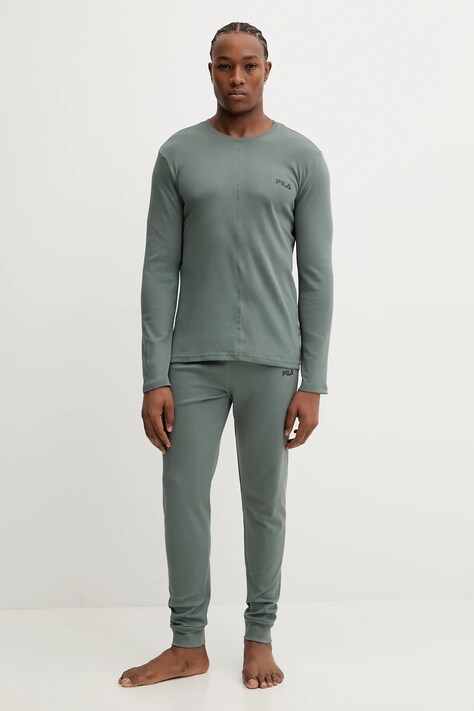 Памучна пижама Fila в зелено с изчистен дизайн FPW1234