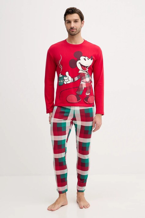 United Colors of Benetton piżama bawełniana kolor czerwony wzorzysta 3P054P033