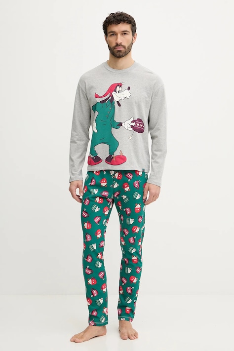 United Colors of Benetton piżama bawełniana kolor szary wzorzysta 3P054P033