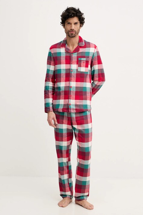 United Colors of Benetton piżama bawełniana kolor czerwony wzorzysta 40EP4P00C