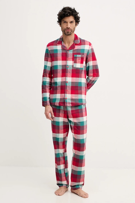 United Colors of Benetton piżama bawełniana kolor czerwony wzorzysta 40EP4P00C