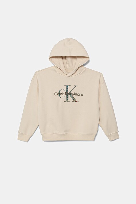 Кофта Calvin Klein Jeans цвет бежевый с капюшоном однотонная IB0IB02524