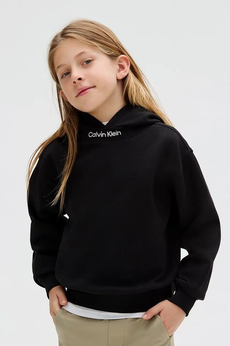Calvin Klein Jeans bluza bawełniana dziecięca kolor czarny z kapturem gładka IB0IB02525