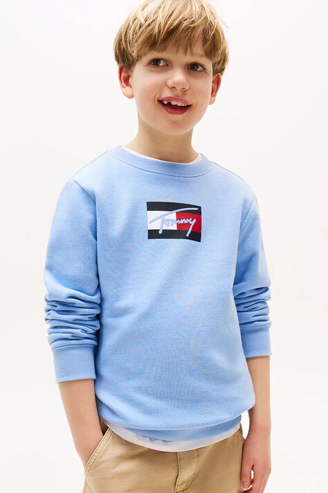 Tommy Hilfiger bluza bawełniana dziecięca kolor niebieski z nadrukiem KB0KB09741