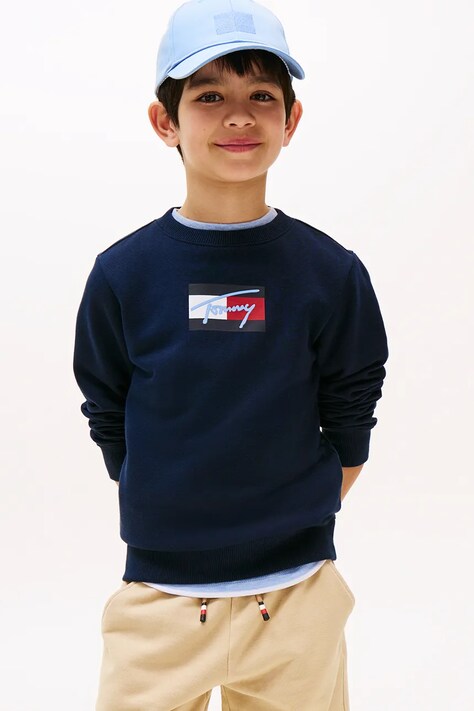 Tommy Hilfiger bluza bawełniana dziecięca kolor granatowy z nadrukiem KB0KB09741