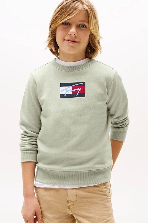 Tommy Hilfiger bluza bawełniana dziecięca kolor turkusowy z nadrukiem KB0KB09741